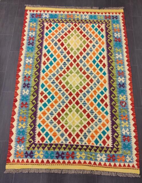 Galacticis Kilim Rug, Handwoven Artisan Afghan Turkish Aztec Sheep Wool Rug 190x127 cm - image 1