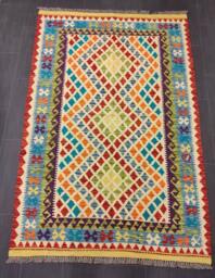 Galacticis Kilim Rug, Handwoven Artisan Afghan Turkish Aztec Sheep Wool Rug 190x127 cm - thumbnail 1