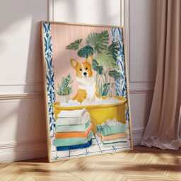 Corgi Bath Wall Art Print, Cute Dog Bathroom Decor, Funny Pet Illustration, Quirky Poster, Lover Gift, Playful Animal Artwork - thumbnail 2