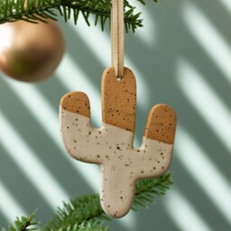Speckled Cactus Ceramic Ornament [Hand Dipped Glaze, Christmas Gift, Holiday Ornament, Desert Wall Decor, Handmade, Stocking Stuffer] - thumbnail 2