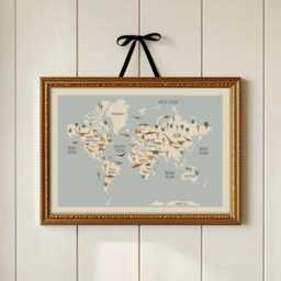 Dinosaur World Map Print - Educational Kids Wall Art Nursery Or Playroom Poster - thumbnail 1
