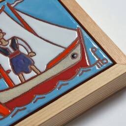 Fishing Boat Art Handpainted Ceramic Tile Maritime Wall Hanging Turquoise House Decor Seaman Bar Cabinet Fisherman Gift Beach Themed - thumbnail 3