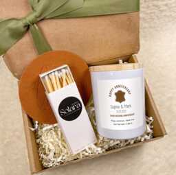 Personalised 3rd Leather Wedding Anniversary Candle Gift Set, Third Keepsake, For Couple Daughter Wife