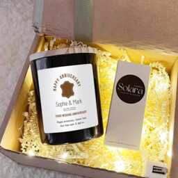 Personalised 3rd Leather Wedding Anniversary Candle Gift Set, Third Keepsake, For Couple Daughter Wife - thumbnail 4