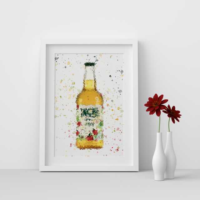 Inches Cider Bottle Watercolour Splash A3, A4, 10x8, 8x6, 5x7 & 4x6 Wall Art Prints