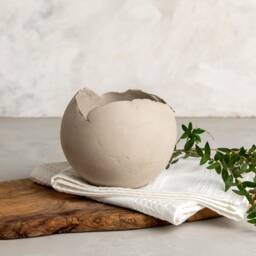 Large Concrete Gray Ceramic Planter, Succulent Egg-Shape Indoor Planter Pot, Unique Home Gift, Modern Decorative Round - thumbnail 2