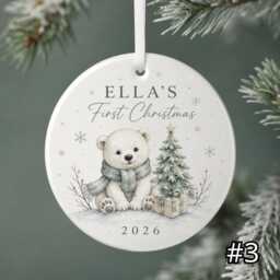 Personalized Baby First Christmas Ornament, Custom Name Polar Bear Ceramic Keepsake, Newborn Gift, Baby's 1st 2026 - thumbnail 3