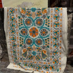 Boho Suzani Throw Blanket - Hand Embroidered Cotton Ethnic Bedspread Quilt - thumbnail 2