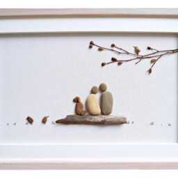 Pebble Art Couple & Dog, Driftwood Art, Stone Couple, Anniversary Gift For Wife Or Husband, Nature Outdoors Dog Lovers - thumbnail 3