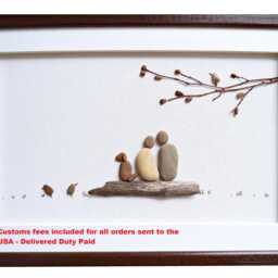 Pebble Art Couple & Dog, Driftwood Art, Stone Couple, Anniversary Gift For Wife Or Husband, Nature Outdoors Dog Lovers - thumbnail 2