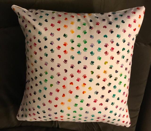 Hand Pillow Cover With Insert. Rainbow Paw Print Pattern