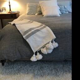 Moroccan Pompom Blanket, Moroccan Throw, Handmade Blanket, Cotton Blanket, Boho Blanket, Bedroom Bedspread, Bedding Blanket - thumbnail 3