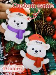 Personalized Polar Bear Christmas Ornament, Custom Name, Acrylic Decor - thumbnail 1