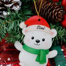 Personalized Polar Bear Christmas Ornament, Custom Name, Acrylic Decor - thumbnail 2