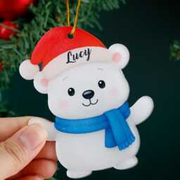 Personalized Polar Bear Christmas Ornament, Custom Name, Acrylic Decor - thumbnail 3