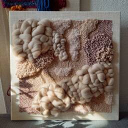 Rose Gold Textile Wall Art - Woven Yarn Tapestry, Sculptural Japandi Decor - thumbnail 3