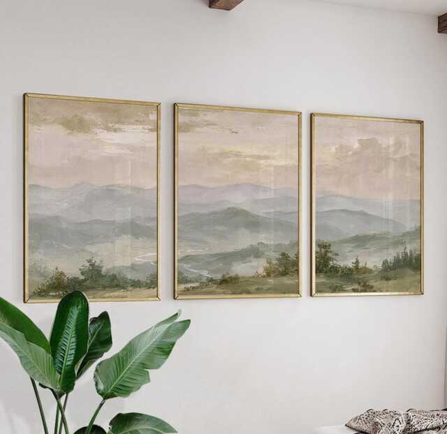 Mountain Landscape Trio, Neutral Countryside Wall Art Set - image 1