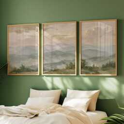 Mountain Landscape Trio, Neutral Countryside Wall Art Set - thumbnail 2