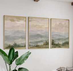 Mountain Landscape Trio, Neutral Countryside Wall Art Set - thumbnail 1