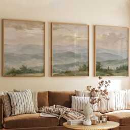 Mountain Landscape Trio, Neutral Countryside Wall Art Set - thumbnail 4