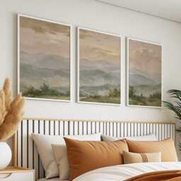 Mountain Landscape Trio, Neutral Countryside Wall Art Set - thumbnail 3