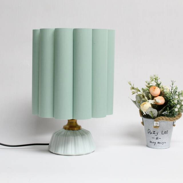 Handmade Honeydew Fabric Ceramic Table Lamp Home Decor Lighting - image 1