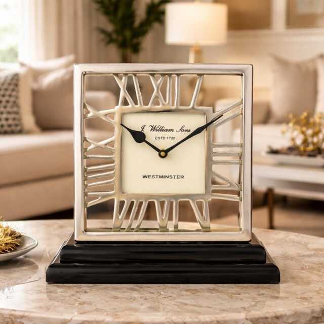 Vintage Large Skelton Table Clock - Roman Numeral Desk With Black Base, Westminster Mantel Clock, Elegant Home Decor Gift - image 1