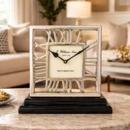 Vintage Large Skelton Table Clock - Roman Numeral Desk With Black Base, Westminster Mantel Clock, Elegant Home Decor Gift