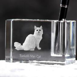 Turkish Van , Crystal Pen Holder With Cat, Souvenir, Decoration, Limited Edition, Collection - thumbnail 2
