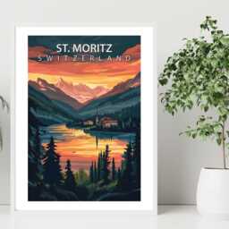 st Moritz Switzerland Travel Poster - Vintage Wall Print Scenic Mountain Art Destination A5 A4 A3 Framed Or Unframed - thumbnail 3