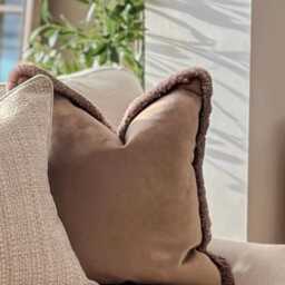 Beige Taupe Velvet Cushion Cover With Fringe Custom Size + Trim Colour - thumbnail 2