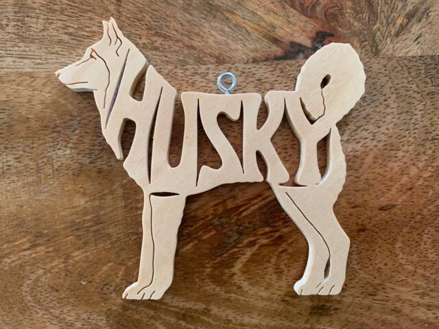 Siberian Husky Dog Ornament Wooden Hand Cut Christmas Tree Decoration