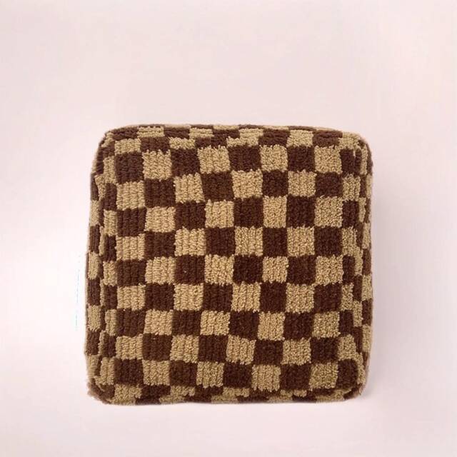 Handmade Moroccan Wool Pouf Dark Brown Checkered Ottoman [Unstuffed] - image 1