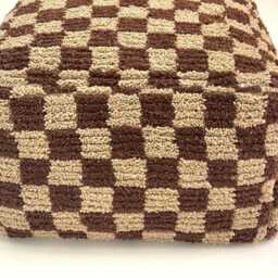 Handmade Moroccan Wool Pouf Dark Brown Checkered Ottoman [Unstuffed] - thumbnail 2