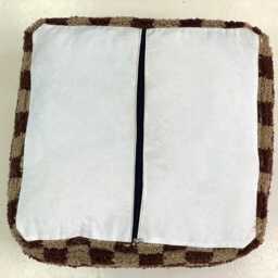 Handmade Moroccan Wool Pouf Dark Brown Checkered Ottoman [Unstuffed] - thumbnail 3