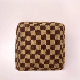 Handmade Moroccan Wool Pouf Dark Brown Checkered Ottoman [Unstuffed]