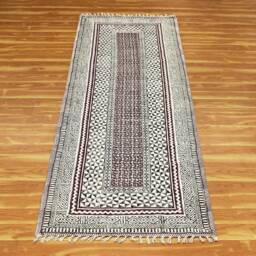 Hand Block Printed Indian Cotton Runner Rug, Hallway Dhurrie Rug - thumbnail 2