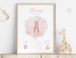 New Baby Girl Gift - Peter Rabbit Birth Details Print Personalised Keepsake Stats Nursery Decor Christening - thumbnail 1