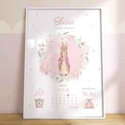 New Baby Girl Gift - Peter Rabbit Birth Details Print Personalised Keepsake Stats Nursery Decor Christening - thumbnail 2
