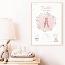 New Baby Girl Gift - Peter Rabbit Birth Details Print Personalised Keepsake Stats Nursery Decor Christening - thumbnail 3