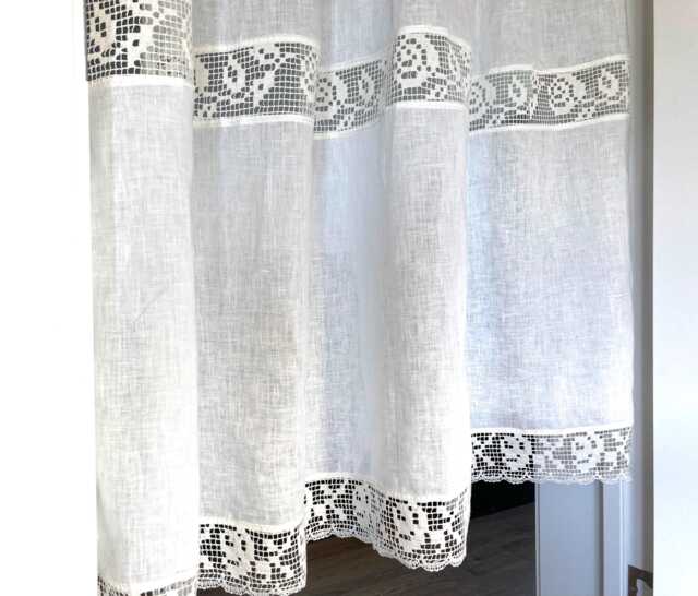 Rose Lace Linen Curtain Natural White Custom Made Drapery - image 1