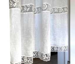 Rose Lace Linen Curtain Natural White Custom Made Drapery - thumbnail 1