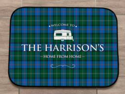 Personalised Caravan Mat - Blue Tartan, Mobile Caravan Trailer Door 44cm X 32cm Indoor Use - thumbnail 1