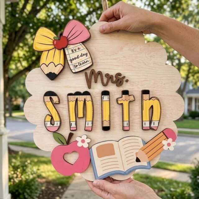 Personalized Teacher Name Sign, Custom Door Classroom Hanger, Gift From Students, School Wall Decor - image 1