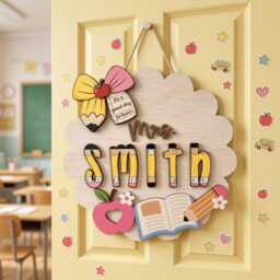 Personalized Teacher Name Sign, Custom Door Classroom Hanger, Gift From Students, School Wall Decor - thumbnail 2