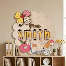 Personalized Teacher Name Sign, Custom Door Classroom Hanger, Gift From Students, School Wall Decor - thumbnail 4