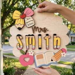 Personalized Teacher Name Sign, Custom Door Classroom Hanger, Gift From Students, School Wall Decor - thumbnail 1