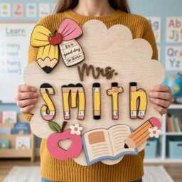Personalized Teacher Name Sign, Custom Door Classroom Hanger, Gift From Students, School Wall Decor - thumbnail 3