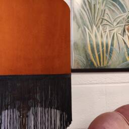 Burnt Orange Fringed Lampshade in Velvet With Black Fringe - thumbnail 2