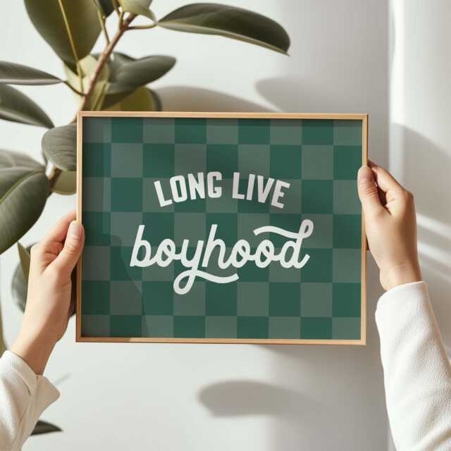 Boyhood Checkered Print Green Kids Room Wall Art - image 1